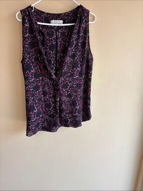 LOFT Floral Drape Neck Sleeveless Shell - Black & Plum